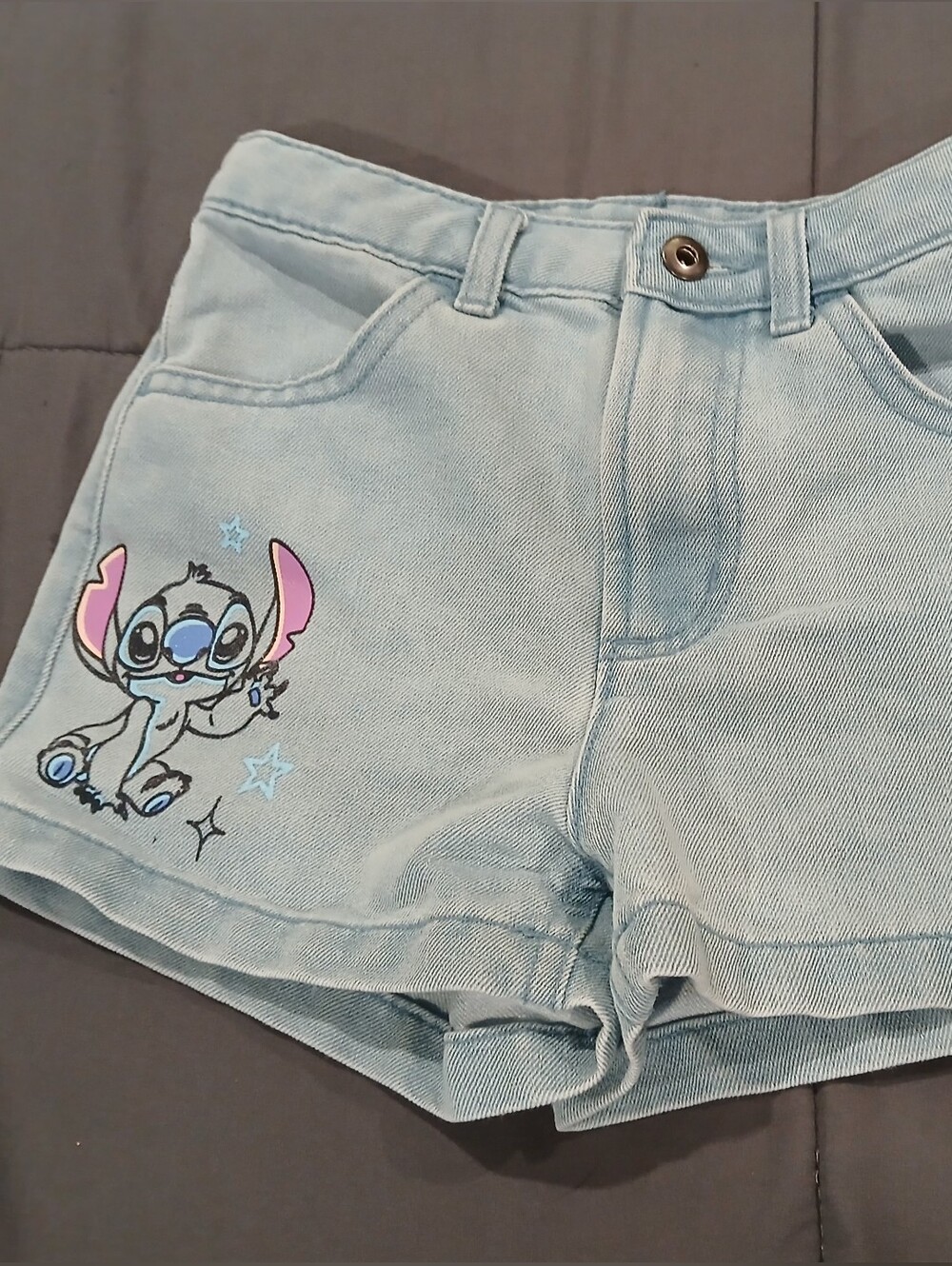 Like New Disney Light Blue Denim Shorts w/ Stitch Graphic 6/7